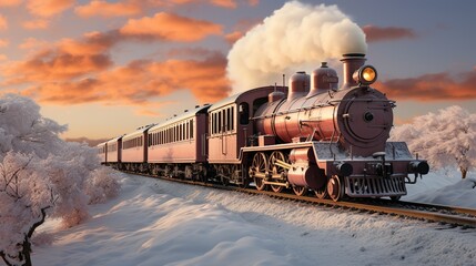 Fototapeta na wymiar train goes through fantastic winter