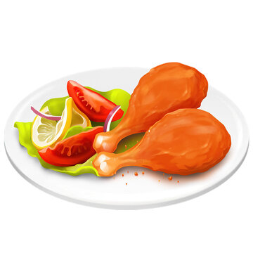 fried chicken drumsticks with salad on plate clip art preview