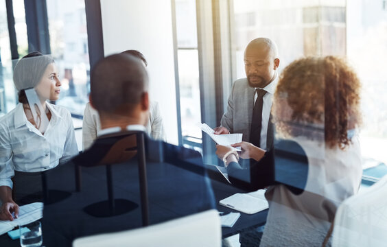 Meeting, brainstorming and planning with business people in office for strategy, corporate and teamwork. Support, collaboration and project management with employees for workshop, idea and solution