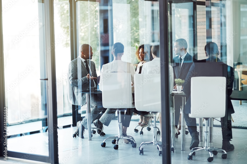 Poster professionals, planning and boardroom for meeting with management for ideas with financial expert. l