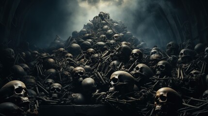 a pile of skulls and bones. Generative AI Art.
