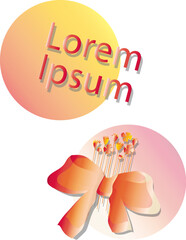 Large bow and small stylized flowers.