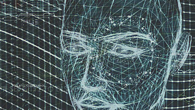 VHS Retro Future Head Collage. Tape Look with analog noise. Vintage 80s and 90s 4k footage.