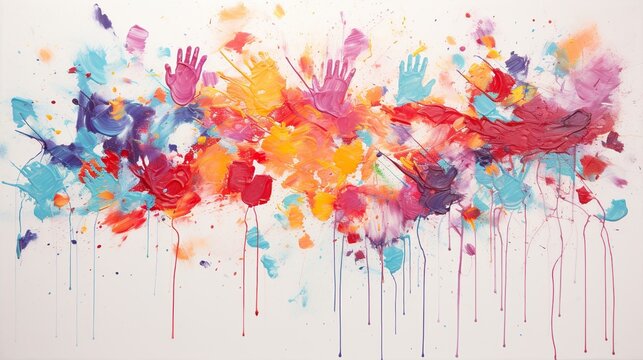 children's hands in paint, paint drawings - Generative AI technology
