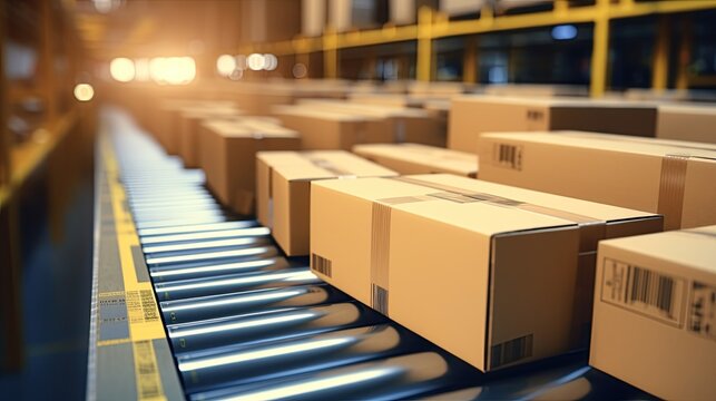 Boxes on the conveyor, postal service - Generative AI technology