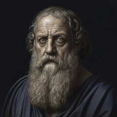 An artistic interpretation of a portrait of Plato, the renowned ancient Greek philosopher