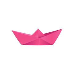Origami paper pink ship on white background. Flat design. Vector illustration. 