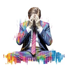businessman with his hand over his head on a chart illustration Generative AI - obrazy, fototapety, plakaty