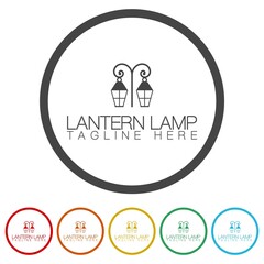 Lantern Lamp logo design. Set icons in color circle buttons