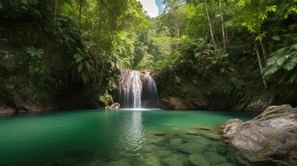 Stehend am Rande des Wasserfalls: Ein Blick in die unberührte Wildnis - Generative AI