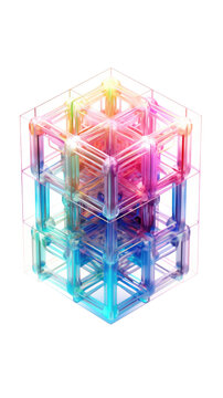 tesseract dimensional unfolding geometric 3d rendered abstract futuristic texture, isolated on a transparent background, generative ai