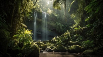 Faszinierender Wasserfall: Abenteuer in der tropischen Regenwaldpracht - Generative AI