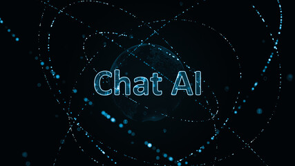 Blue digital chat AI logo with particle ring circle rotation and ai technology icon on futuristic abstract background artificial intelligence technology and machine learning concept