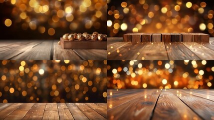 Christmas Bokeh Background wooden background with boke.Generative AI