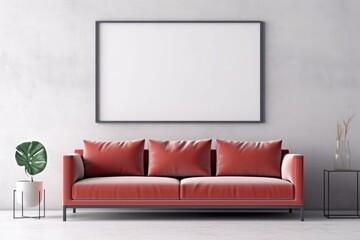 big frame for mockup with red sofa and white AI Generated