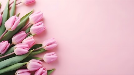 Spring Arrangement of Tenderness: Bouquet of Pink Tulips on Pastel Background for Love Feasts and Motherhood
