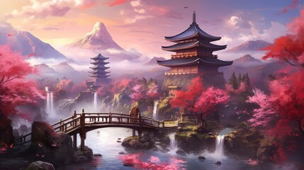 Fototapeta premium Japan fantasy style scene art