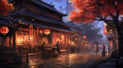 Japan fantasy style scene art