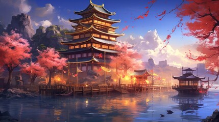 Japan fantasy style scene art