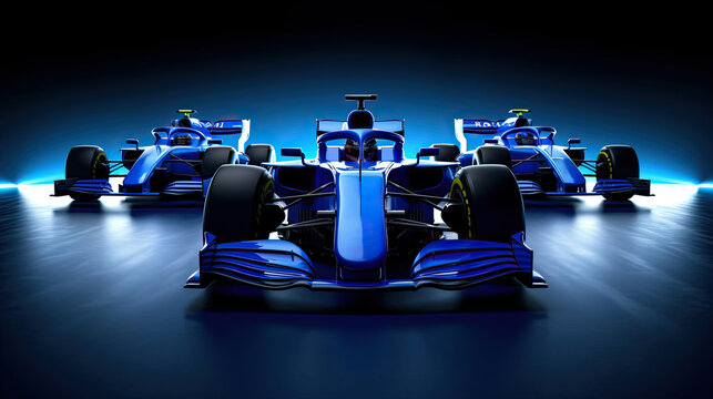 Generative AI  of a formula race car in black and blue light