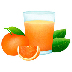 glass of orange juice and orange