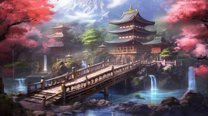 Fototapeta premium Japan fantasy style scene art