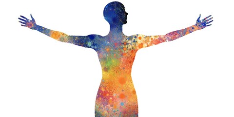 Body silhouette made out of colorful positive affirmations, concept of Self-esteem building, created with Generative AI technology