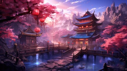 Fototapeta premium Japan fantasy style scene art