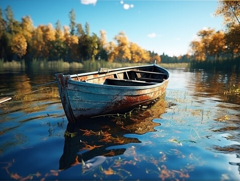 Belle barque sur l'eau par une tranquille journ&eacute;e d'automne