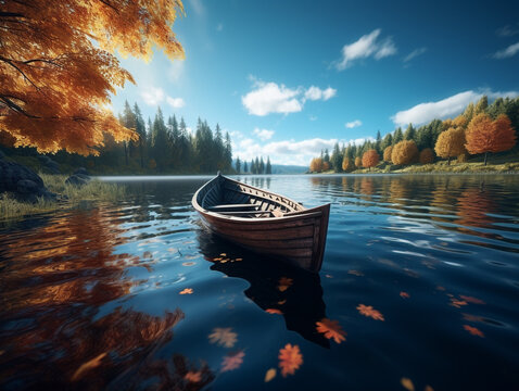 Belle barque sur l'eau par une tranquille journ&eacute;e d'automne