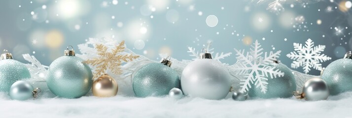 Christmas background with decorative holiday design elements. Festive background with christmas ornament decoration, Copy space. Banner and poster. generative ai