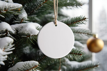 Christmas blank round ornament. Mock up of Christmas round sign, ornament.