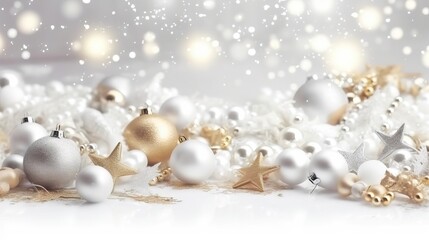 Fototapeta premium Christmas background with decorative holiday design elements. Festive background with christmas ornament decoration, Copy space. Banner and poster. generative ai