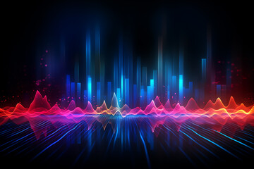 Abstract background with equalizer effect. neon lights. sound waves. ai generative - obrazy, fototapety, plakaty