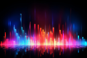 Naklejka premium Abstract background with equalizer effect. neon lights. sound waves. ai generative