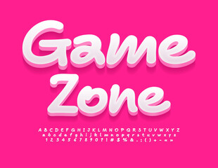 Vector artistic banner Game Room with decorative Butterfly. Playful bright Font. Watercolor Alphabet Letters, Numbers and Symbols set