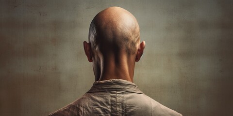 Rear view of a man with a bald head, concept of Identity, created with Generative AI technology - obrazy, fototapety, plakaty