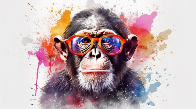 Colorful artistic monkey in eyeglasses with colorful.Generative AI