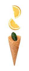 Empty Waffle Cone and Slice of Orange