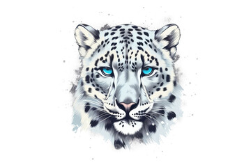 Obraz premium Snow Leopard, Minimalist Style, White Background Cartoonish, Flat Illustration.. Generative AI