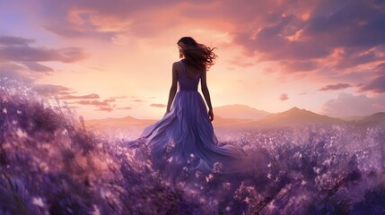 An artwork that blends a photograph of a field of lavender with a dreamy, ethereal filter.  (Generative AI)