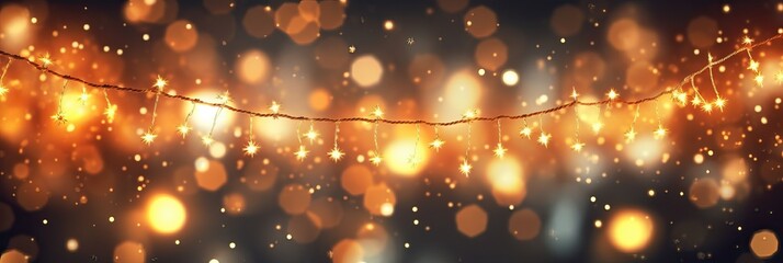 Fototapeta na wymiar Christmas background decoration garland night light gold bokeh. holiday christmas ornament decoration, Copy space. Banner and poster