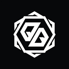 QQ Logo monogram hexagon shape with geometric abstract outline design template
