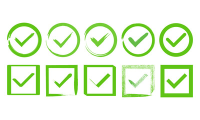 A set of green checkmarks for the interface.Icons yes, approved, right. Collection of confirmation symbols.