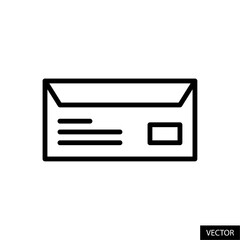 Letter with stamp, delivery envelope vector icon in line style design for website, app, ui, isolated on white background. Editable stroke. Vector illustration.