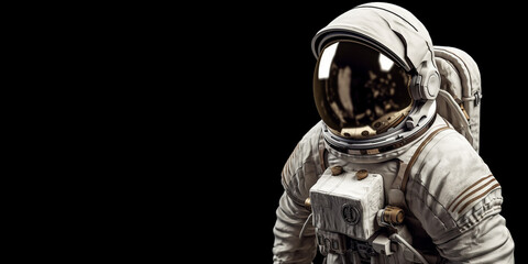 Obraz na płótnie Canvas Cosmonaut or astronaut in a spacesuit, close-up and on an isolated black background. Generative AI