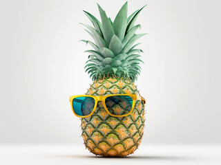 Pineapple in sunglasses, close-up and on an isolated light background. Generative AI