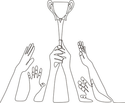 recommend clip art: Vector continuous line drawing. hand holding trophy vector illustration