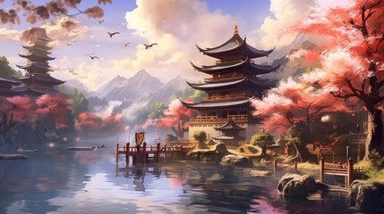 Obraz premium Japan fantasy style scene art