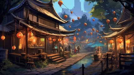 Japan fantasy style scene art